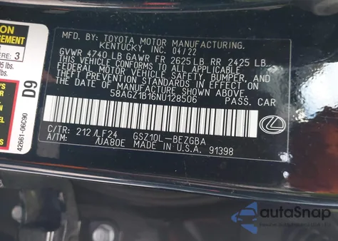 2022 Lexus Es 350 F Sport from USA, damaged, VIN 58AGZ1B16NU128506